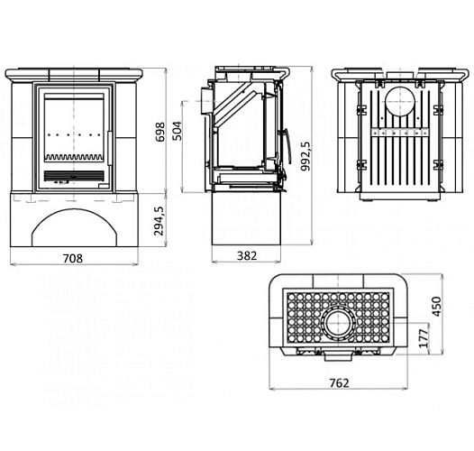 Кафельная печь Bavaria K - вставка комбо, прямой цоколь табак, с теплообменником (6,9 кВт в воду)_2